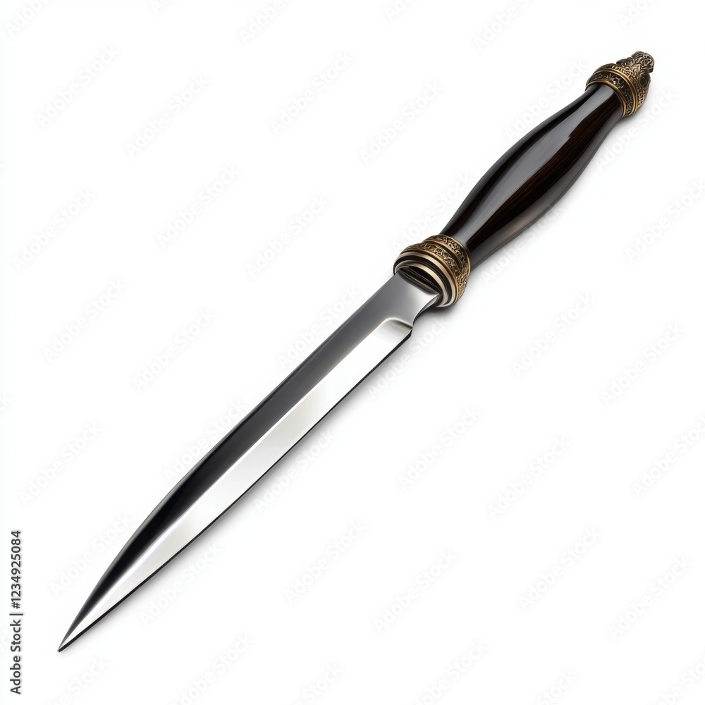 Ornate decorative sword with gold and silver handle on white background Ornate decorative sword with gold and silver handle on white background