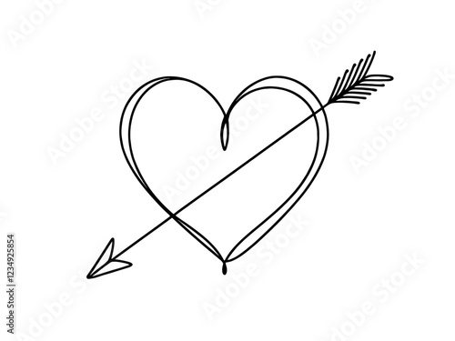 Heart pierced by an arrow. Continuous line love and arrows. Vector illustration.