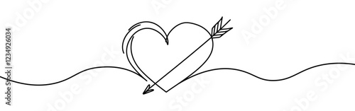Heart pierced by an arrow. Continuous line love and arrows. Vector illustration.