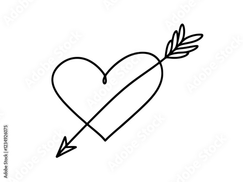 Heart pierced by an arrow. Continuous line love and arrows. Vector illustration.