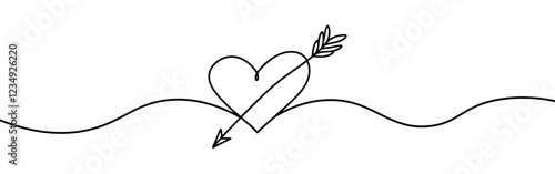 Heart pierced by an arrow. Continuous line love and arrows. Vector illustration.