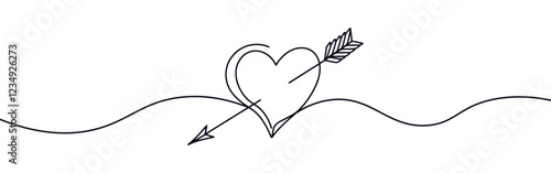 Heart pierced by an arrow. Continuous line love and arrows. Vector illustration.