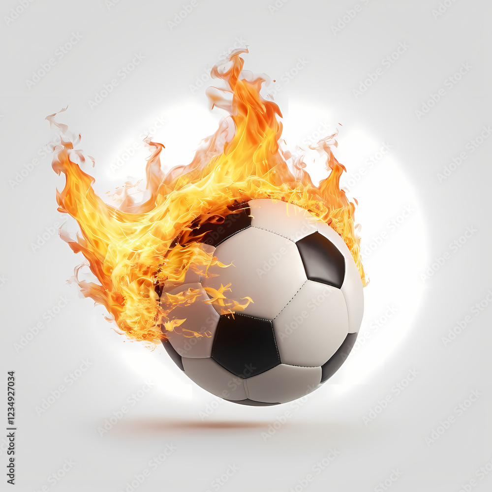 Fototapeta premium soccer ball flying with burning fire flame, isolated 