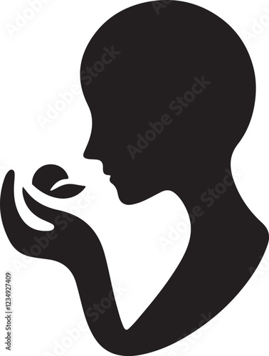 Silhouette vector icon of a person engaged in mindful eating. Simple black EPS graphic representing healthy eating habits, mindfulness, and conscious food consumption.