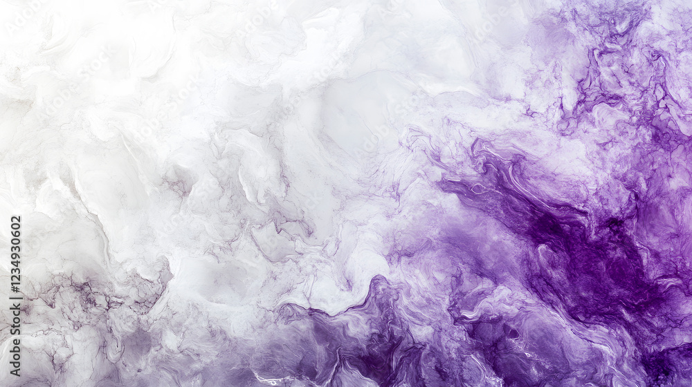 Fototapeta premium Purple and white alcohol ink painting creating abstract fluid art background