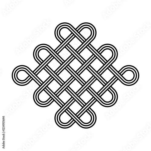 endless tibetan eternal knot symbol tattoo logo isolated on white background. vector illustration.	
