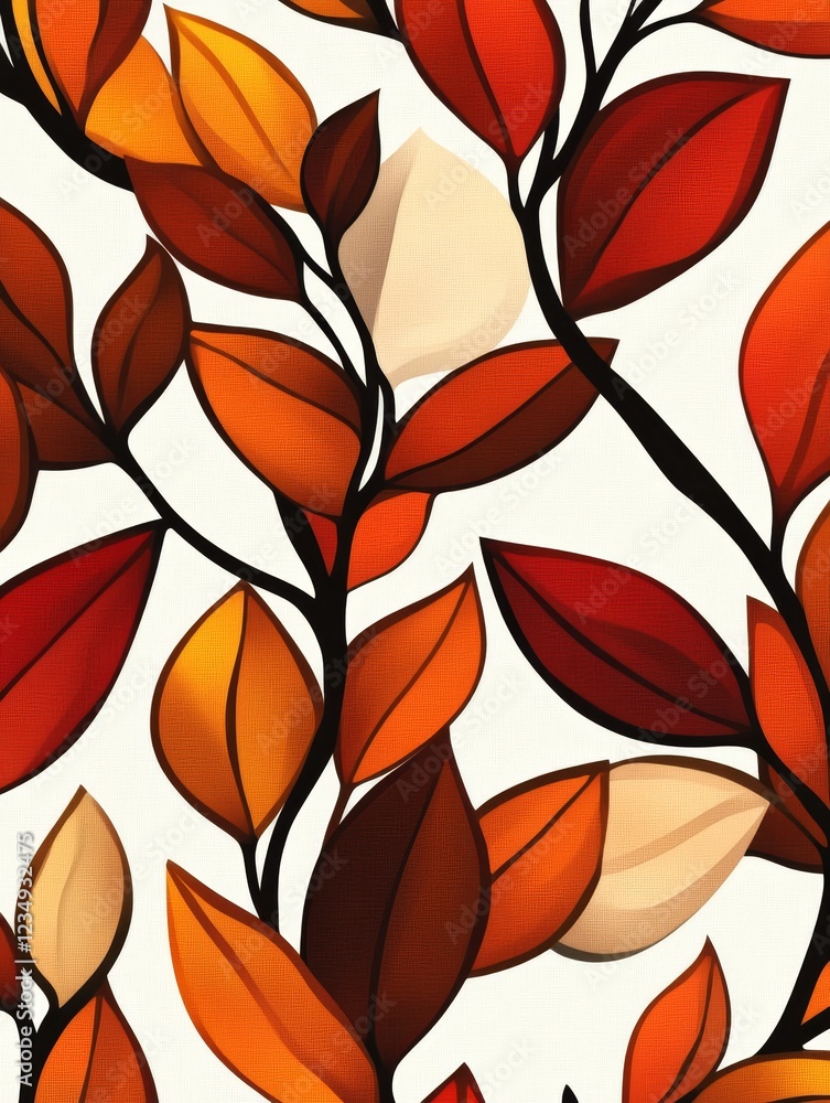 Vibrant autumn leaves in rich hues of red, orange, and cream, creating a warm seasonal backdrop