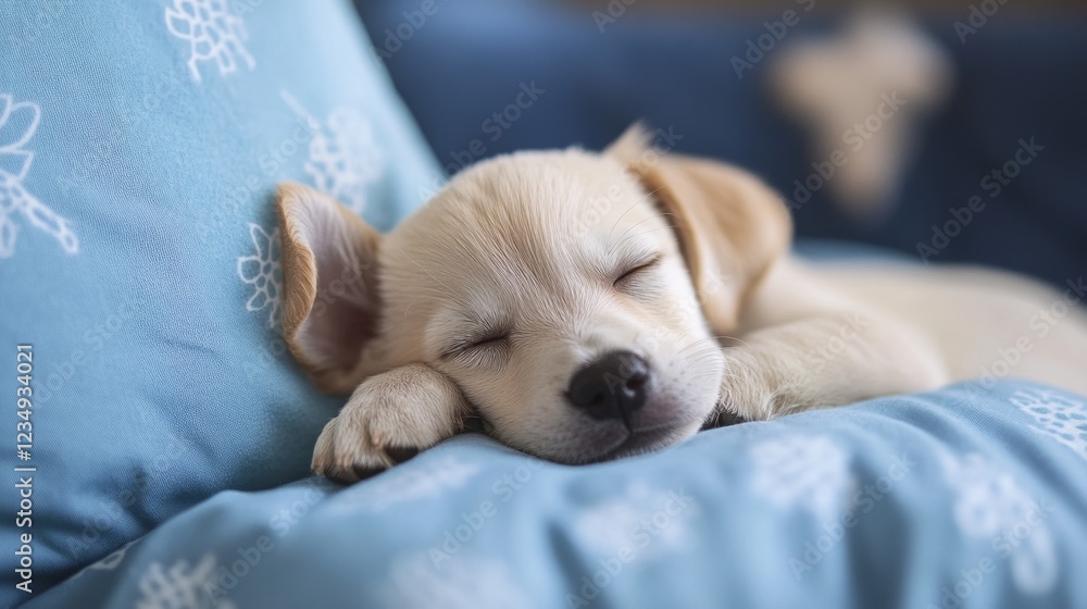 Sweet Puppy Gently Resting Its Head on Soft Pillow Cushion Sweet Puppy Gently Resting Its Head on Soft Pillow Cushion