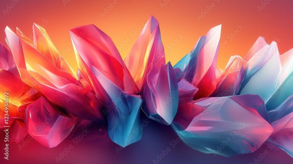 Abstract geometric background featuring coral-like crystal shapes with vibrant hues of pink, coral, and blue, creating a dynamic and colorful design. Abstract geometric background featuring coral-like crystal shapes with vibrant hues of pink, coral, and blue, creating a dynamic and colorful design.