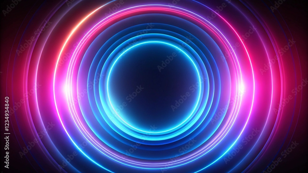 Neon circle. Round frame background. Multiple lines swirls. Blue and pink color. Glowing ring. Isolated on black.
Neon circle. Round frame background. Multiple lines swirls. Blue and pink color. Glowing ring. Isolated on black.