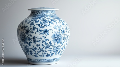 Close up of the decoration on the blue and white porcelain lid jar photo