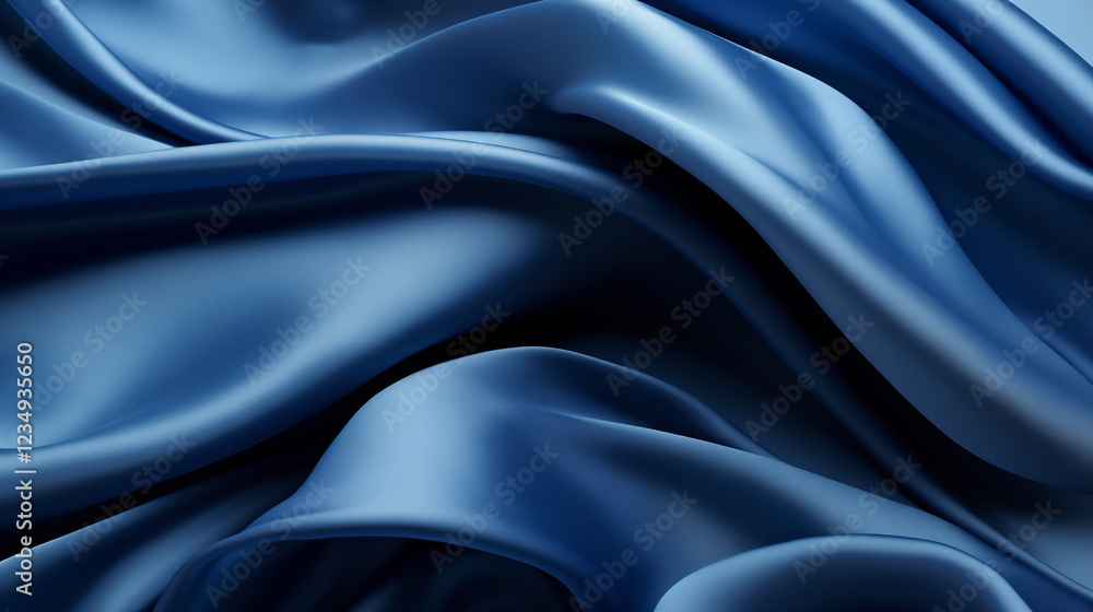 Fototapeta premium Abstract background with soft, smooth curves of blue fabric creating a fluid effect