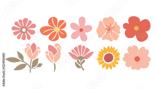 Collection of flowers icon. Vector origami flowers. Vector illustration botanical design, Style for fabric, banners, wallpaper, posters, websites,online and creative idea.