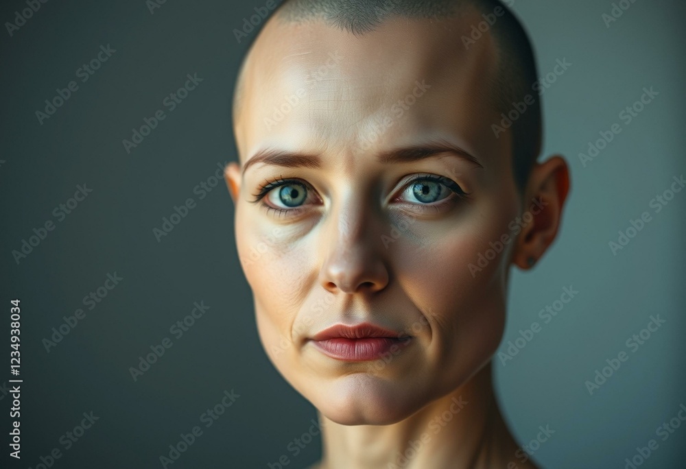 Bald woman's portrait with subtle lighting and shallow depth of field Bald woman's portrait with subtle lighting and shallow depth of field