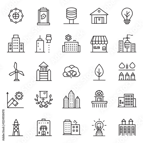 Eco Urbanism Line Icons Set - Editable Stroke Vector Illustrations