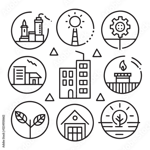 Eco Urbanism Line Icons Set - Editable Stroke Vector Illustrations