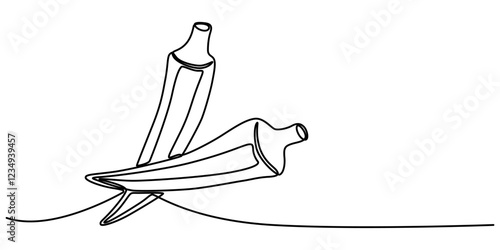 okra continuous one line drawing, Okra Drawing, Okra. Icon with reflection on white background, Okra, lady finger line drawing. Black and white vector illustration isolated. Concept for logo, card.