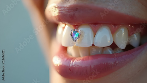 Sparkling Heart Tooth Gem: Close-up Dental Jewelry