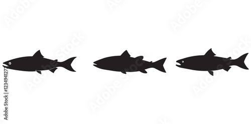 Black silhouette Brook Trout of fish, Animal Icons, Fish Bundle, Sea life, Under the Ocean