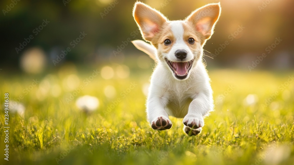 Playful Puppy Running Through a Grassy Field Full of Joy Playful Puppy Running Through a Grassy Field Full of Joy