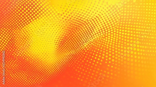 Bright yellow and orange retro pop art background with dots. Vector abstract background with halftone dots design.