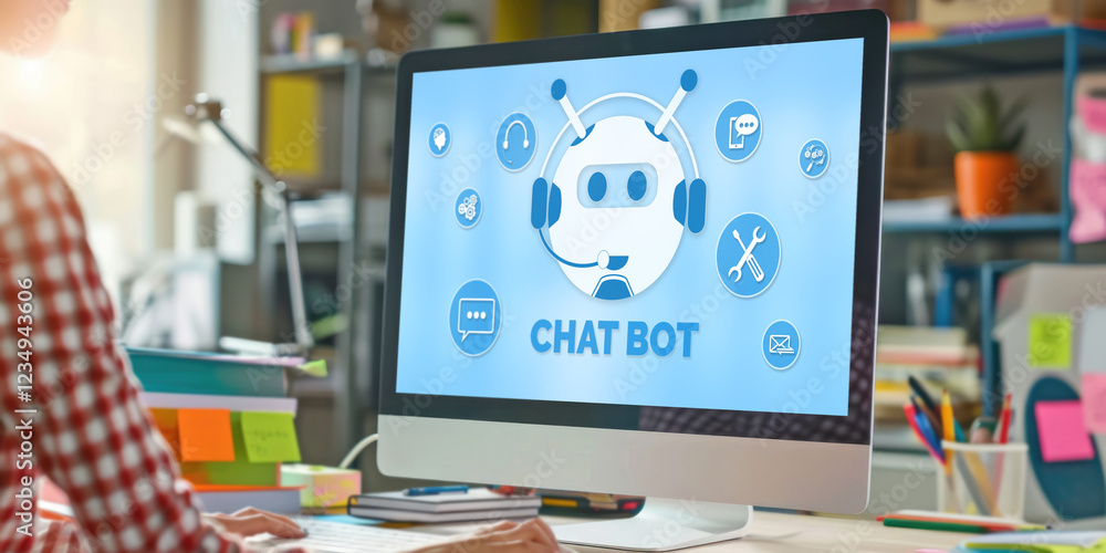 Naklejka premium Chatbot software application for brisk online business that automatically reply to customer questions