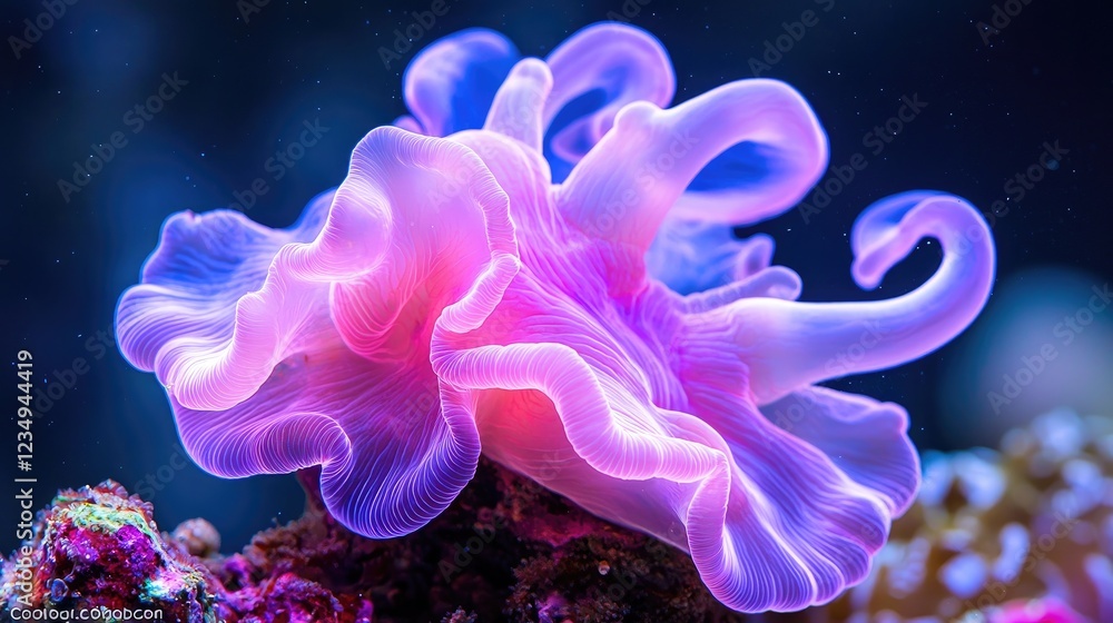 Obraz premium Vibrant pink sea slug on coral reef, aquarium