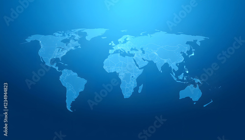 A light blue background with a digital world map and global network connections, representing the concept of international business or connectivity, vector style, with white tones