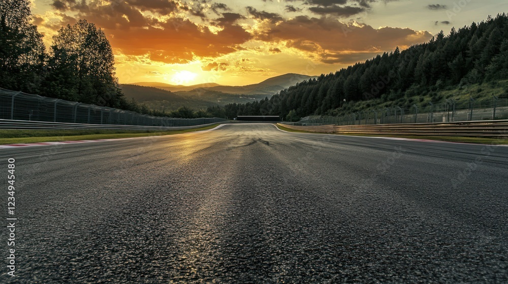 Sunset Race Track Asphalt Mountain Landscape Sunset Race Track Asphalt Mountain Landscape
