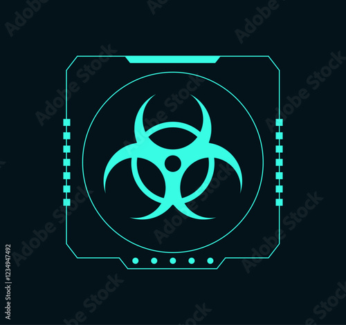 UI digital icon. Radioactivity pictogram. Radiation warning. Nuclear energy. Power atomic reactor. Danger toxic pollution. Risk caution. Radioactive computer sign. Neon frame. Vector attention symbol