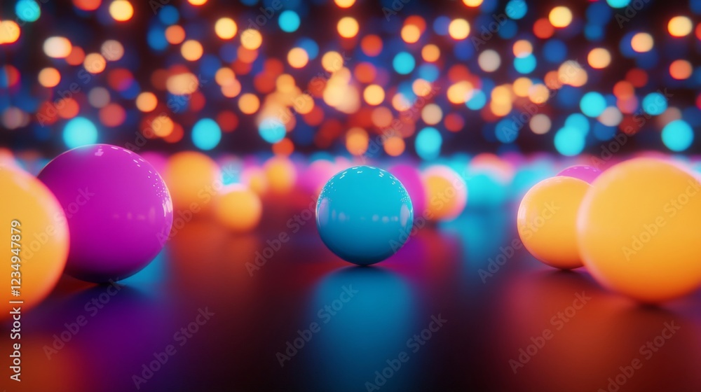 Colorful Spheres Illuminated Against a Bokeh Background Colorful Spheres Illuminated Against a Bokeh Background