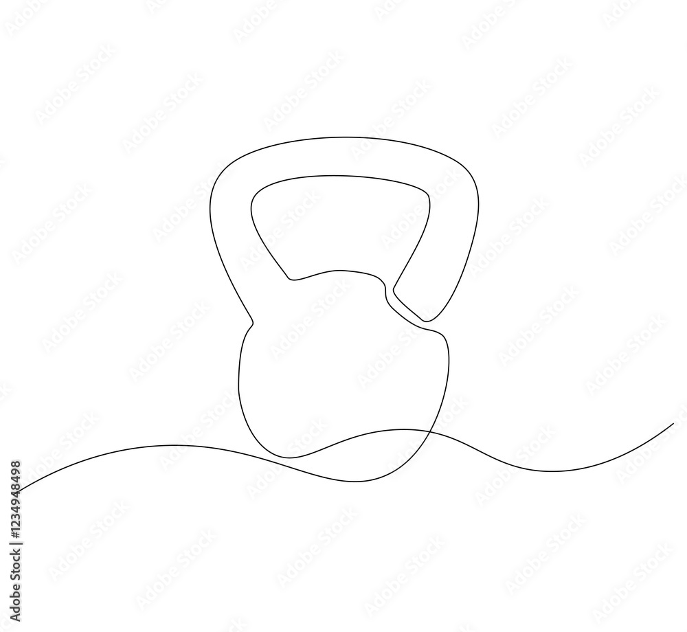 Obraz premium Kettlebell continuous line. Continuous one line drawing kettlebell for exercise. Gym, fitness concept. Single line drawing