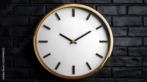 Wallpaper Mural Gold clock hangs on dark brick wall; time management concept Torontodigital.ca