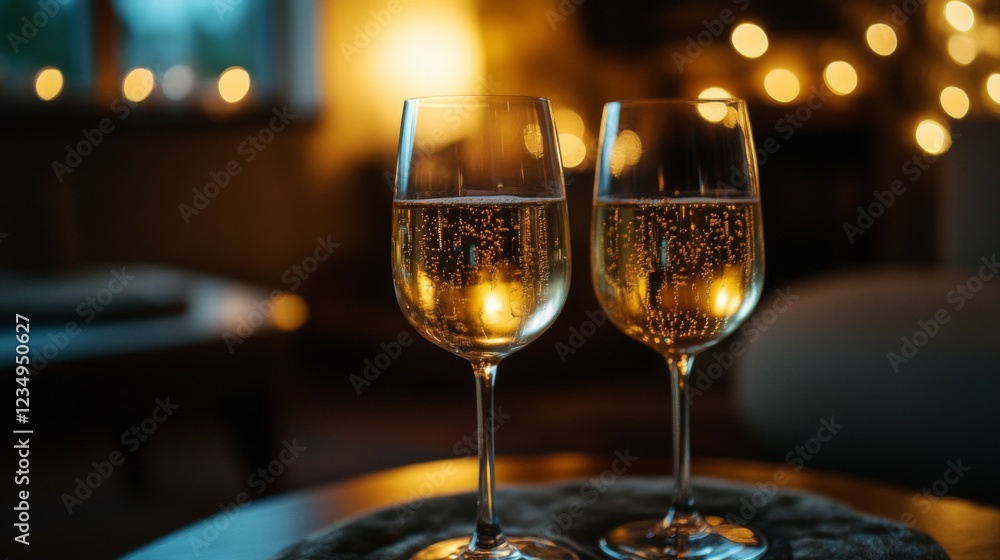 Two Glasses Of Sparkling Wine By A Fireplace Two Glasses Of Sparkling Wine By A Fireplace