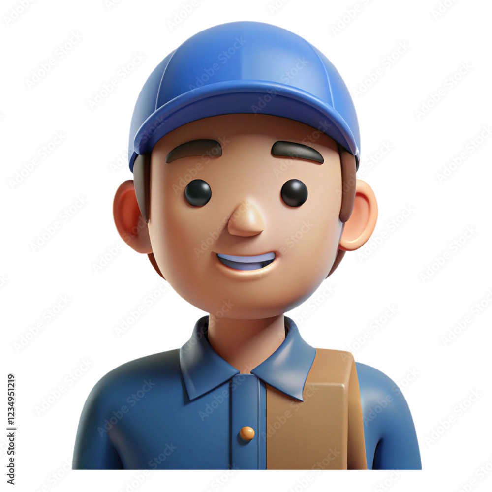 3D Cartoon Delivery Driver Icon Representing Logistics Transport and Fast Shipping Services 3D Cartoon Delivery Driver Icon Representing Logistics Transport and Fast Shipping Services