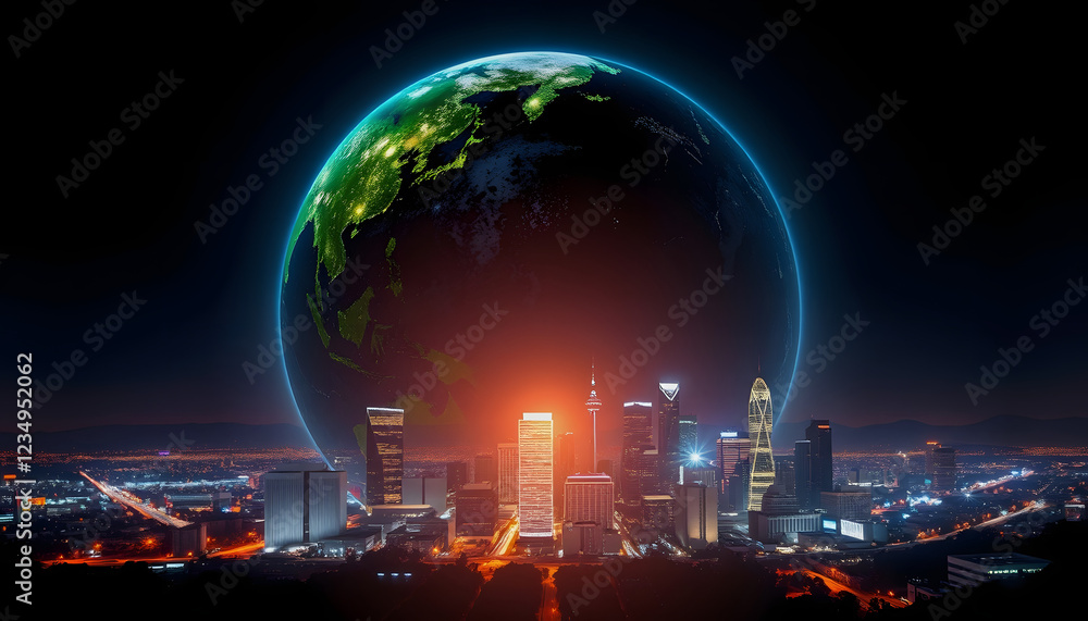 Fototapeta premium Earth hour with downtown Los Angeles at night, vector style, with white tones