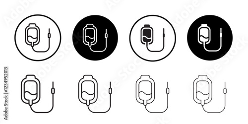 Blood transfusion icon Black line art vector logo set