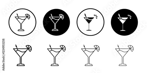 Cocktail icon Black line art vector logo set