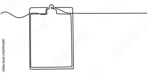 Continuous one line drawing clipboard in doctor. Doctor takes notes in clipboard. Medical report background. Patient care check list template. Single line draw design vector graphic illustration, pro.