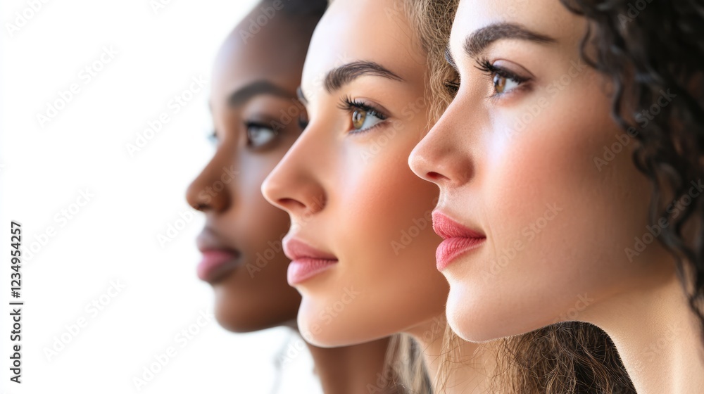 Profiles of diverse and inclusive women isolated on white background, international women's day concept