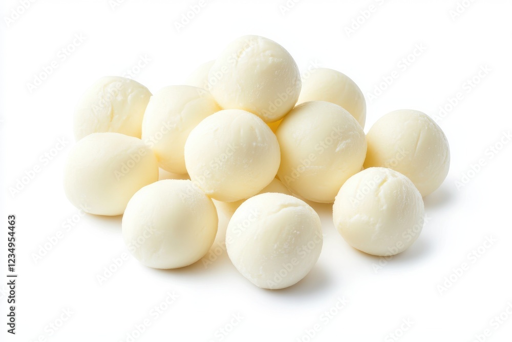 Fresh Ciliegine mozzarella cheese balls isolated on white background Fresh Ciliegine mozzarella cheese balls isolated on white background