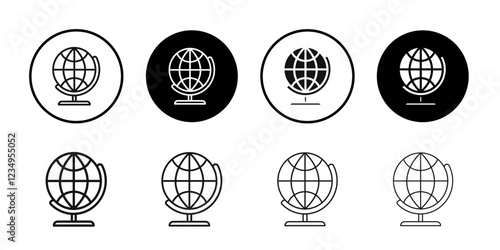 Globe icon Black line art vector logo set
