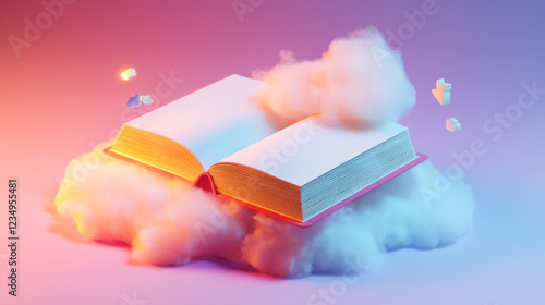 Imaginative book illustration in a surreal cloud-filled digital environment