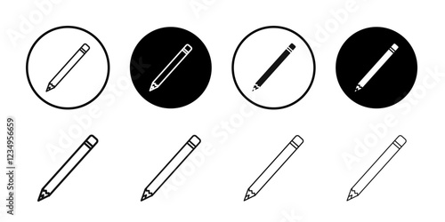 Pencil icon Black line art vector logo set