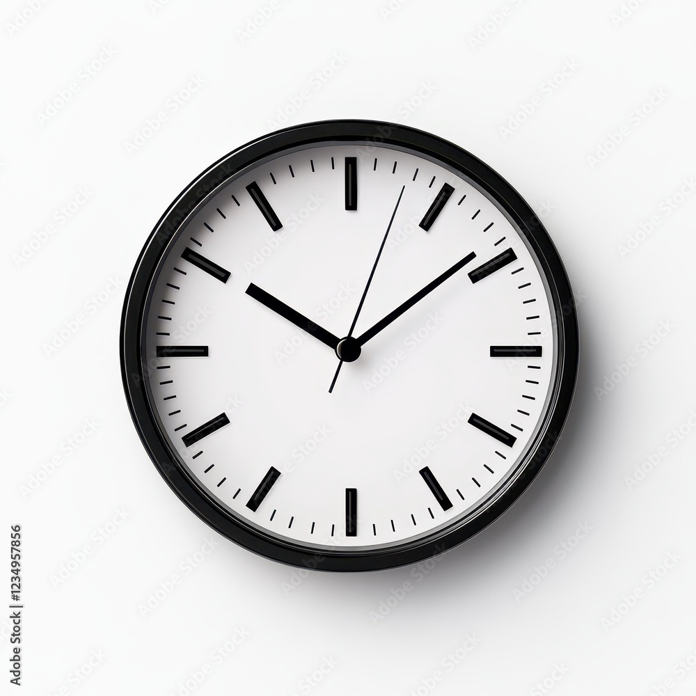 A simple black and white analog clock on a wall A simple black and white analog clock on a wall
