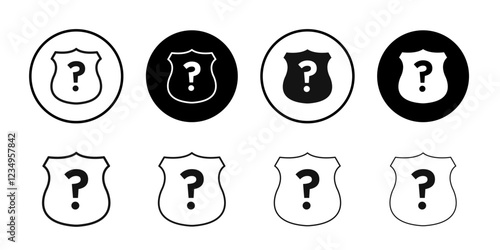 Shield interrogation icon Black line art vector logo set