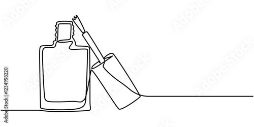 Nail varnish one line drawing on white isolated background for store, banner and business card. Linear art. Vector illustration,  nail polish vector one line continuous drawing illustration. Hand draw