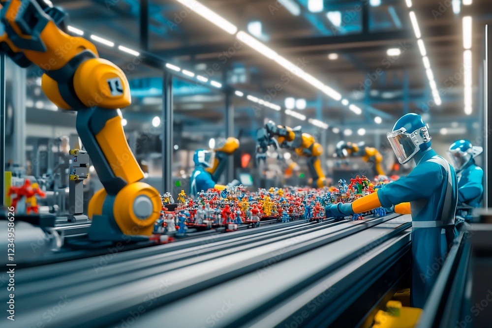Fototapeta premium Innovative factory automated assembly line showcasing advanced robotics technology