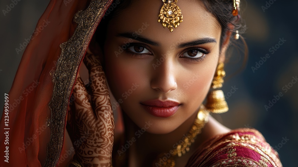Präsentation: Indische asiatische Frau mit Hand isoliert Präsentation: Indische asiatische Frau mit Hand isoliert