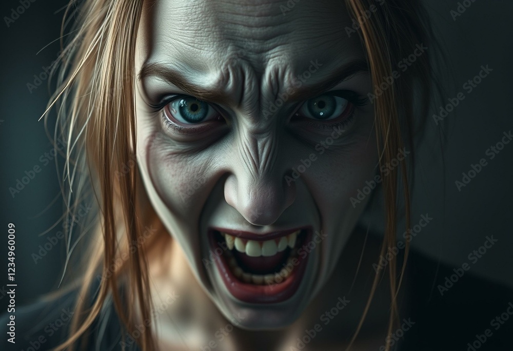 Terrified female with pale complexion and sunken eyes Terrified female with pale complexion and sunken eyes
